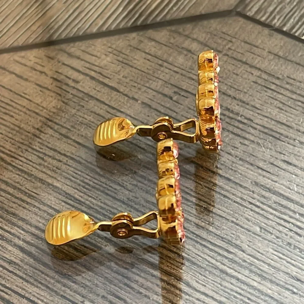 Vintage Monet Pink Cluster Rhinestone Clip Earring - Gold-tone